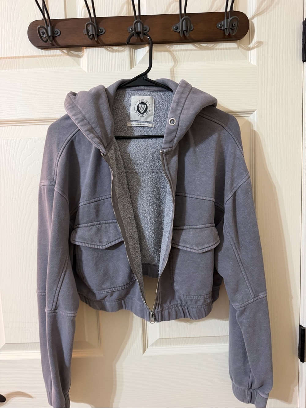 Urban Outfitters Gray Hooded Cropped Utility Jacket